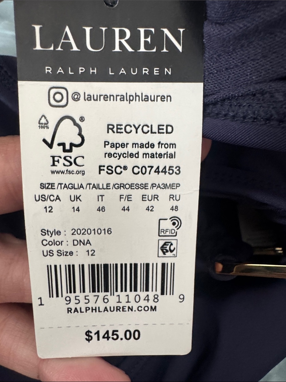 Lauren Ralph Lauren Shirred Ring-Front One-Piece NAVY - NEW - Picture 9 of 9